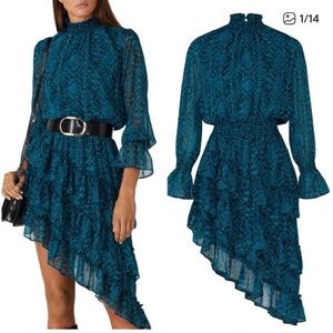 MISA Los Angeles Savana Dress Teal Blue Snakeskin Dress XS Extra small Designer